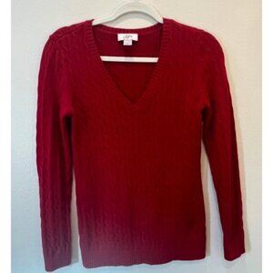 Ann Taylor Loft Cable Knit Red V-Neck Sweater Long Sleeve Small Holiday Feminine